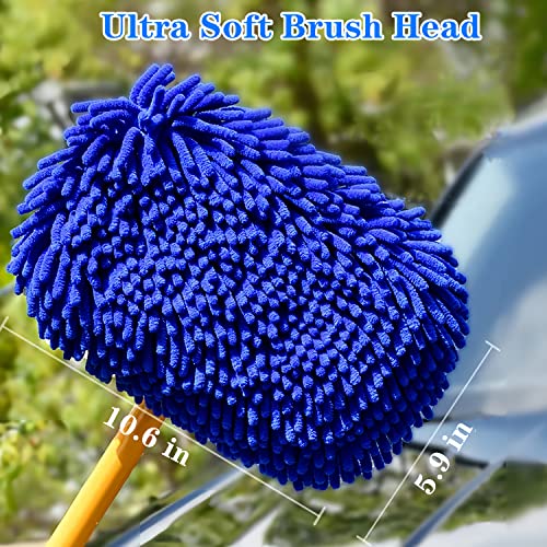 MVEQRRN Upgrade Car Wash Brush Mop with Long Handle, Car Washing Brush Kit with Scratch-Free Replacement Head - color: Blue-003