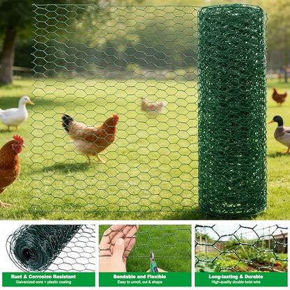 Chicken Poultry Wire Fencing,4inx10ft Vinyl Coated Hardware Cloth Rust-Resistant Hexagonal Mesh Roll with Snips/Gloves for Vegetable/Garden/Pets/Plants/Floral Netting - size: 4inx10ft/4inx118in