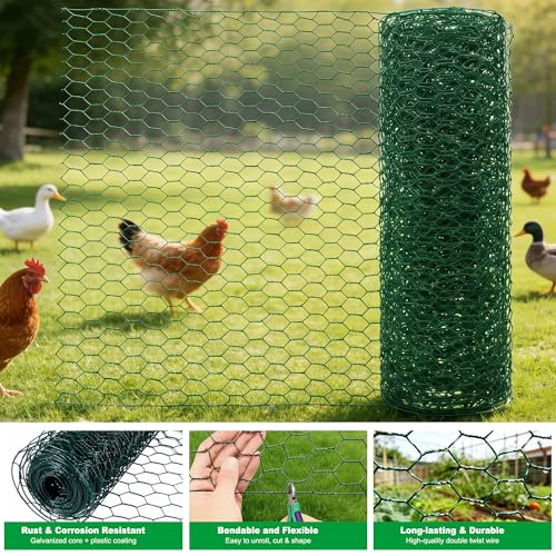 Chicken Wire Fencing,Vinyl Coated Metal Hexagonal Mesh Poultry Netting 16inx13ft Green Hardware Cloth Rabbit Wire for Pet,Goose,Duck Garden Farmer & Plant - size: 16inx13ft/16inx157.5in