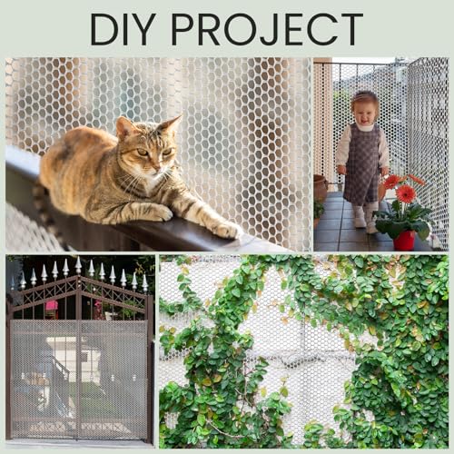 Landical 6 Rolls Plastic Chicken Wire Fencing Mesh 120 x 15.7 Inch Each Plastic Mesh Fence with Zip Ties Hexagonal Poultry Netting Garden Fencing Cat and Bird Netting (White) - color: White