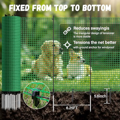 3x50 FT Temporary Fence for Backyard,Temporary Fence with with 9 Fiberglass Posts,Windbreak Rope,Ground Peg,Plastic Garden Fence,Safety Barrier Fence Roll for Backyard Outdoor Animal Protect - size: 3x50FT