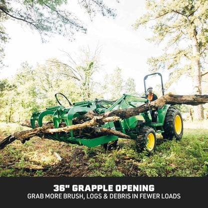 Titan Attachments 60" Standard Series Root Grapple Bucket Fits John Deere Hook and Pin, Dual Cylinder Hydraulic Design for Medium-Duty Jobs Like Clearing Brush, Branches, and Roots