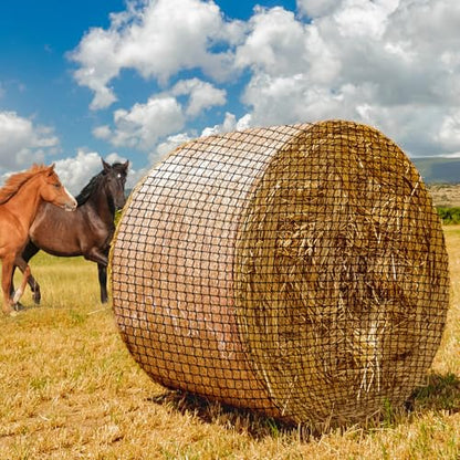 Round Bale Hay Net for Horses,5x5 Feet Knotless Slow Feed Hay Net Feeder for Livestocks,Heavy Gauge Large Hay Net for Horses, Cattle, Sheep in Farms and Pastures