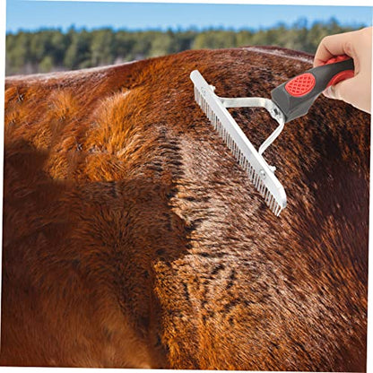 Happyyami Horse Hair Shedding Comb with Ergonomic Non Slip Rubber Handle Durable Rust Metal Teeth Grooming Rake for Comfortable Horse Massage and Hair Removal