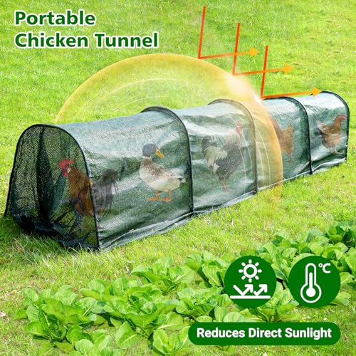 UNIFAMILY Chicken Tunnel for Outside 12FT, Flexible Chickens Runs for Yard, Quick Installation Shade Net Protection from Sun Portable Chicken Tunnels, Poultry Coop Run Tunnels Perfect for Backyard