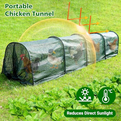 UNIFAMILY Chicken Tunnel for Outside 12FT, Flexible Chickens Runs for Yard, Quick Installation Shade Net Protection from Sun Portable Chicken Tunnels, Poultry Coop Run Tunnels Perfect for Backyard