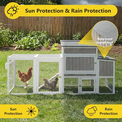 78" Wooden Chicken Coop with Nesting Box, Poultry Cage with Wheel Leak Proof Pull-on Tray and Asphalt Waterproof Roof, Hen House for Garden Backyard Farm - color: Grey, size: 25.6"L x 39.4"W x 77.4"H