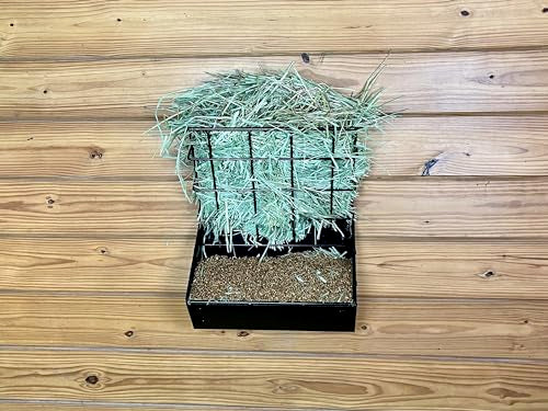 Wall Mount Hay and Grain Feeder for Horses, Ponies, Sheep, Goats and Minature Horses, Heavy Duty Steel Construction, Black, Made in USA
