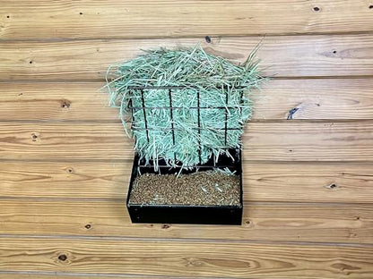 Wall Mount Hay and Grain Feeder for Horses, Ponies, Sheep, Goats and Minature Horses, Heavy Duty Steel Construction, Black, Made in USA