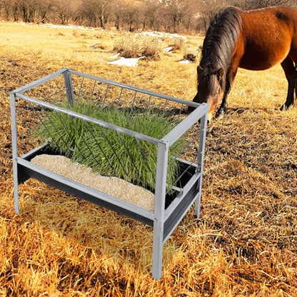 Livestock Feed Trough, Large Galvanized Livestock Feed Trough, Must-Have Galvanized Double-Sided Goat, Sheep, Cattle & Horse Feeder Ease of Assembly in Farm Outdoor for Sheep, Calf, Cow and Horse