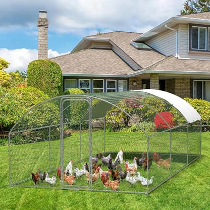 Large Metal Chicken Coop, Large Chicken Coop for Yard, Walk-in Poultry Cage with Waterproof and Anti-Uv Cover, Chicken Run for Outdoor Backyard Farm, Doom Roof, 9.8×19.7×6.6ft - size: 9.8 x 19.7 x 6.6 ft