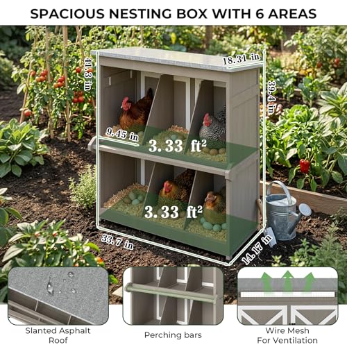 Gowoodhut Large Chicken Run with Nesting Boxes for 4-6 Chickens, Wooden-Framed Outdoor Chicken Coop with Reinforced Wire Mesh, Expandable Poultry Enclosure, Shade Cover & Perches, Grey - size: PET28-Grey