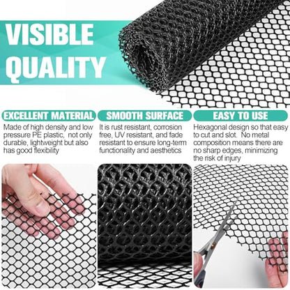 Plastic Mesh Fence Sheet 15.7IN x 50FT - 0.3IN Opening Plastic Chicken Wire Netting Roll Durable for Dogs, Poultry, Puppy, Garden Snake Barrier with 50 Pcs Zip Ties - Black - color: Black, size: 15.7IN x 50FT + 50Ties
