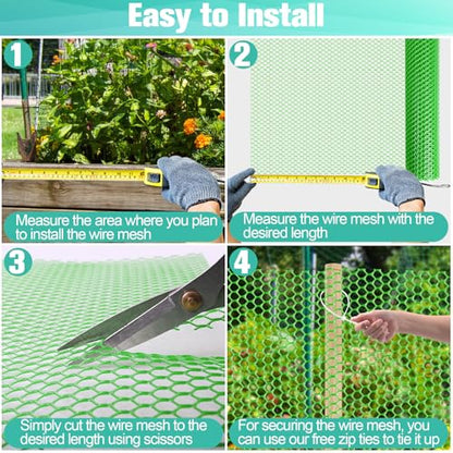 Plastic Mesh Fence Sheet 15.7IN x 10FT - 0.3IN Opening Plastic Chicken Wire Netting Roll Durable for Dogs, Poultry, Puppy, Garden Snake Barrier with 50 Pcs Zip Ties - Green - color: Green, size: 15.7IN x 10FT + 50Ties