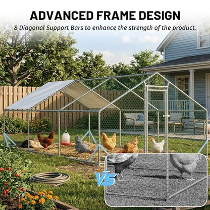Metal Chicken Coop 20x10x6.56ft Extra Large Walk-in Poultry Cage for 15-30 Chickens Chicken Run Hen Rabbit Duck House with Waterproof Cover for Outdoor Farm Use - size: 240.0"L x 120.0"W x 78.7"H