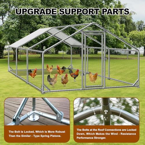 Large Chicken Coops for 20/30/50 Chickens,Outdoor Metal Walkin Poultry Cag with Cover Lockable Doors,Ducks Coop and Other Small Animals for Yard/Farm/Ranch (19.72'L x 9.88'W x 6.59'H) - size: 19.72'L x 9.88'W x 6.59'H