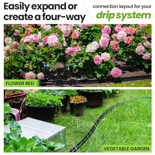 Bonviee 50FT 1/2" Drip Irrigation Tubing with 4-Pack 6-Way Connectors, Flexible Blank Distribution Hose Main Line for Garden Watering System, Raised Beds, Flower & Vegetable Gardens - size: 1/2"-50FT