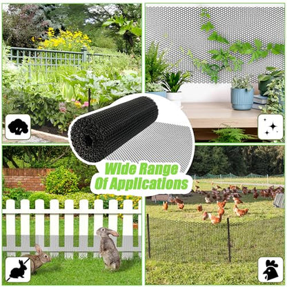 Black Chicken Wire Plastic Garden Fence- 16in x 40ft Plastic Mesh Fencing for Floral Arrangements, Poultry, Animal Barrier, Gardening - color: Black-15.7IN×40FT