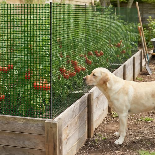 SUNYRISY Plastic Garden Mesh Fence Roll with Metal Stakes, Temporary Fencing Outdoor Dog Fence, 40in x 82ft Chicken Fencing Netting Animal Barrier for Backyard Poultry Pet, Green Grid - color: Green Grid