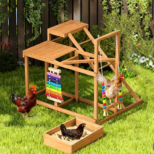 Chicken Perch with Swing Xylophone Removable Feeder/Bath Wooden Roosting Bar Toy for Farms Easy to Clean - size: Medium
