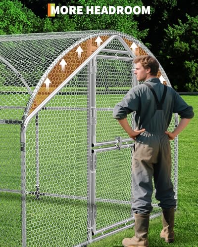 Large Metal Chicken Coop, 9.8' W x 19.7' L x 6.6' H Walk-in Poultry Cage, Chicken Run Pen House with Waterproof & Anti-Ultraviolet Cover & Lockable Doors for Outdoor
