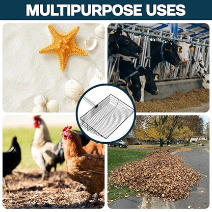 Chicken Poop Scooper - Chicken coop accesories with Hook and Brush, Durable Metal Litter Scoop Heavy Duty and Rust Resistant for Poultry Farmers, Easy to Clean, Lightweight and Portable coop Scoop