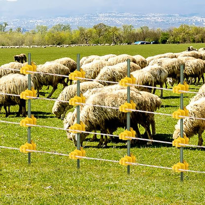 25 Pcs Yellow Rod Post Insulator, Electric Fence Insulators Screw Tight Round Fence Post Insulator, Electric Fence Wire Holding Insulator - size: 25