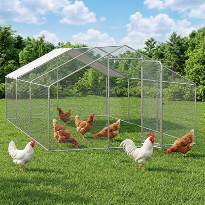 BOSSIN Large Metal Chicken Coop with Waterproof Cover, Poultry Cage Spire Shaped Coop, Walk-in and Heavy Duty Design, Chicken Run Duck House Resistant to Wind, rain, and UV Cover for Farm Yard Use - size: 236.2"L x 118.1"W x 76.8"H