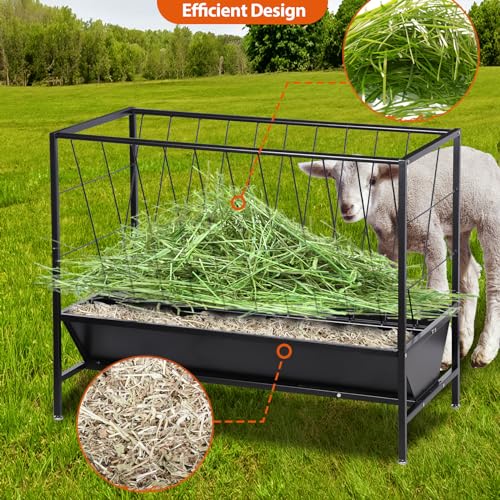 Pasture Hay Feeder 45 Gallon for Farms | Hay Grain Livestock Feeder with 24 Gallon Feed Pan, Livestock Feeding Trough, Feeding Goats, Calves, Cow, Horse