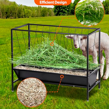 Pasture Hay Feeder 45 Gallon for Farms | Hay Grain Livestock Feeder with 24 Gallon Feed Pan, Livestock Feeding Trough, Feeding Goats, Calves, Cow, Horse