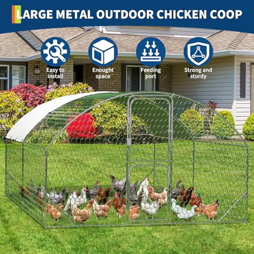 Large Metal Chicken Coop, Walk-in Chicken Run Pen with Waterproof Anti-UV Cover, Heavy Duty Poultry Cage for Chicken, Duck, Rabbit, Outdoor Backyard Farm Use - size: 157.48"L x 118.1"W x 78.7"H