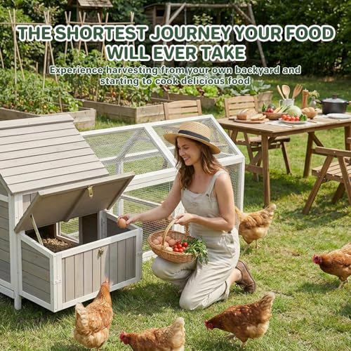 Large Outdoor Chicken Coop with Run, 83" Wooden Spacious Coops for 2-4 Chickens with 2 Nesting Boxes, 4 Perches, 2 Ramps, Backyard Poultry Cage for Ducks, Rabbits, Hens, Grey - size: 83.0"L x 58.0"W x 39.0"H