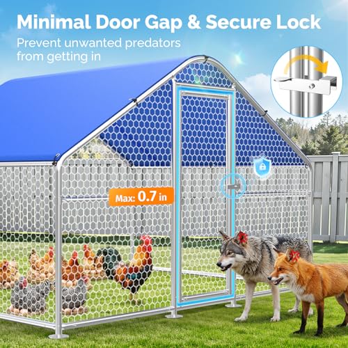 Large Metal Chicken Coop with Hexagonal Chicken Wire, Chicken Coop Run Pen for Yard with Waterproof Cover, Outdoor Large Walk-in Chicken Coops for 8 Chickens Duck Pen House Cage Run - size: 78.7"L x 78.7"W x 74.8"H
