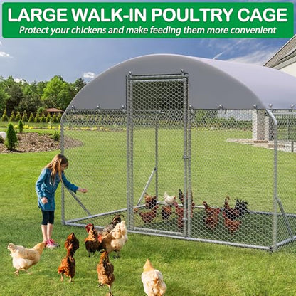 Large Metal Chicken Coop, Walk-in Chicken Run Pen with Waterproof Cover, Dome Roof Poultry Cage for Outdoor, Backyard, Farm - size: 107.5"L x 78.0"W x 78.0"H