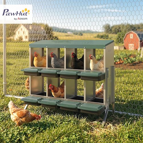 PawHut Chicken Nesting Boxes, 8 Compartment Metal Nesting Boxes for Chickens, Two-Tier Egg Laying Boxes with Vented Holes for Easy Egg Collection, for Hens Ducks, Silver - size: 43.7"L x 21.7"W x 37.6"H, style: Open Front