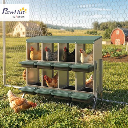 PawHut Chicken Nesting Boxes, 8 Compartment Metal Nesting Boxes for Chickens, Two-Tier Egg Laying Boxes with Vented Holes for Easy Egg Collection, for Hens Ducks, Silver - size: 43.7"L x 21.7"W x 37.6"H, style: Open Front