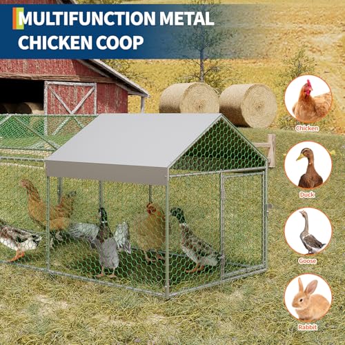 Metal Chicken Coop with Cover, Metal Chicken Run with 4 Doors, Chicken Runs for Yard, Poultry Cage for Rabbit Duck Goose, Silver, 160" x40" x40" - color: silver
