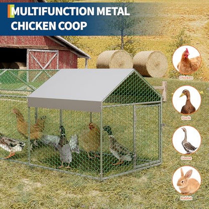 Metal Chicken Coop with Cover, Metal Chicken Run with 4 Doors, Chicken Runs for Yard, Poultry Cage for Rabbit Duck Goose, Silver, 160" x40" x40" - color: silver