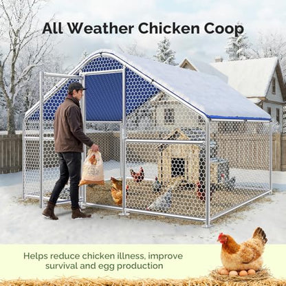 Large Metal Chicken Coop with Hexagonal Chicken Wire, Chicken Coop Run Pen for Yard with Waterproof Cover, Outdoor Large Walk-in Chicken Coops for 8 Chickens Duck Pen House Cage Run - size: 78.7"L x 78.7"W x 74.8"H