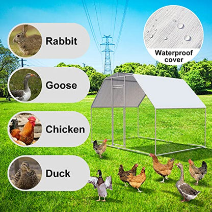 Chicken Coops Large Metal Chicken Coop Walk-in Poultry Cage Chicken Run for 6-10 Chickens Durable Chicken House/cage with Waterproof and Anti-UV Cover - size: 117.6"L x 78.0"W x 81.6"H