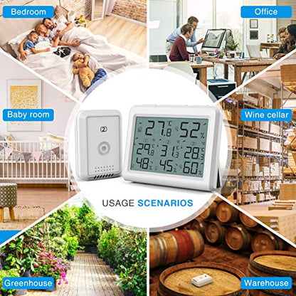 AMIR Indoor Outdoor Thermometer, 3 Channels Digital Hygrometer Thermometer with 3 Sensor, Temperature Humidity Monitor with LCD Display, Wireless Humidity Gauge for Home, Baby Room