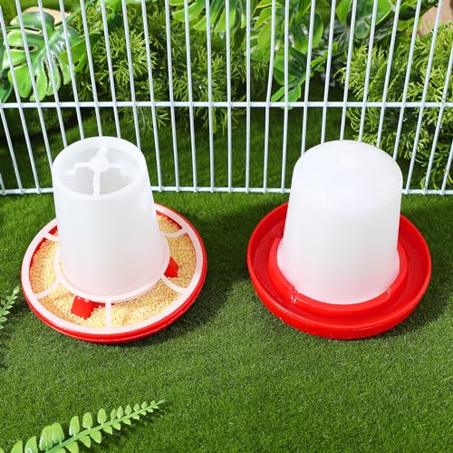 Chicken Feeder and Waterer Set Ducklings Quail Feeders Poultry Baby Chick Plastic Drinker and Waterer Kit for Farm and Brooder Use 4" X 3.5"
