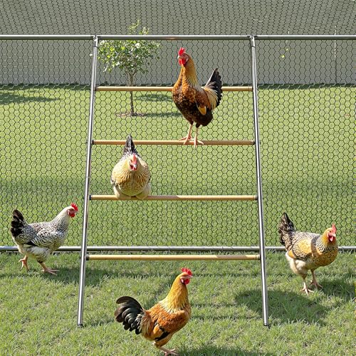 Chicken Roosting Perch - Heavy Duty 4-Tier Metal & Wood Chicken Roost Bars, Large Coop Accessory - Easy Install (55" L x 40" W) for Backyard Poultry, Hens & Farm Pens - size: 55*40 IN