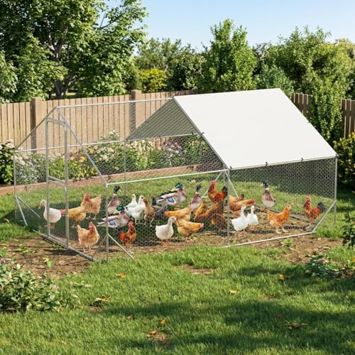 CuisinSmart Large Metal Chicken Coop, Walk in Chicken Runs with Cover for Yard, Large Chicken Coop with Double Door and Strengthen Support for Outdoor Farm Yard (13.1'L x 9.8'W x 6.6'H) - size: 118.1"L x 153.8"W x 78.4"H