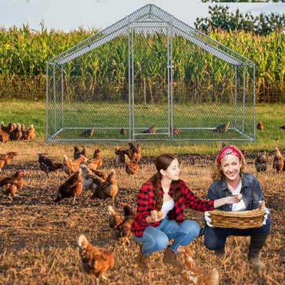 Outvita Chicken Coop, 10×10 FT Large Metal Chicken House, Poultry Habitat Cage with Waterproof Cover, Walk-in Chicken Run Pen for Small Animals, Yard, Farm, Patio - color: Silver, size: 120.0"L x 120.0"W x 78.0"H