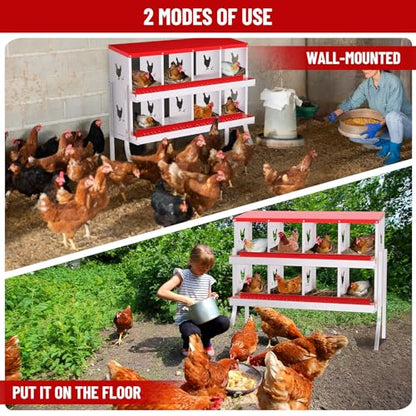 Chicken Nesting Box,8 Holes Galvanized Steel Metal Chicken Laying Box with Automatic Roll-Away Egg Collection System & Removable Tray,Wall Mount Nesting Boxes - color: Red, size: 8 Holes with Legs