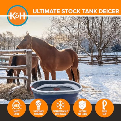 K&H Thermostatically Controlled Stock Tank Deicer – Floating or Submersible Livestock Water Heater with Protective Cage & Cord Clip – Safe for Plastic, Rubber & Metal Tanks - 1000 Watt - size: 1000 Watts
