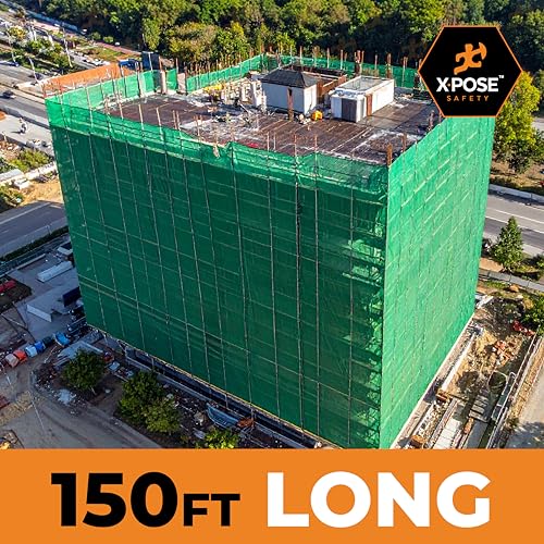 Xpose Safety Construction Safety Netting – 4' x 150', 1/4" Mesh Scaffold Safety Net, Temporary Material Roll, Visibility Fence, Heavy-Duty Fire Retardant, Green - color: 3) Green, size: 4' X 150' – 1/4" Mesh