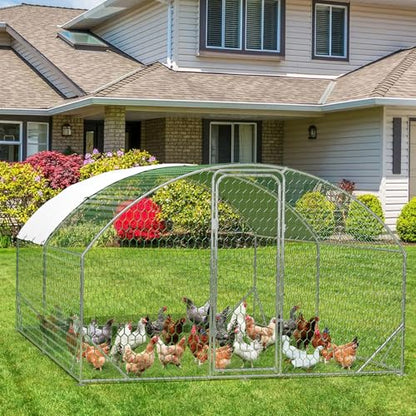 Large Metal Chicken Coop, Walk-in Poultry Cage, Large Chicken Run with Waterproof & Anti-UV Cover, Chicken Coop Run with Lockable Doors for Outdoor, 9.8 x 13.1 x 6.6FT - size: 9.8' W x 6.5' L x 13.1' H