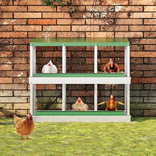 IDEALHOUSE Chicken Nesting Box, Galvanized Steel Laying Box with Rustproof & Roll-Away Egg Design, for Hens, Green 6 Compartment No Bracket - color: Green, size: 6 compartments (without bracket)